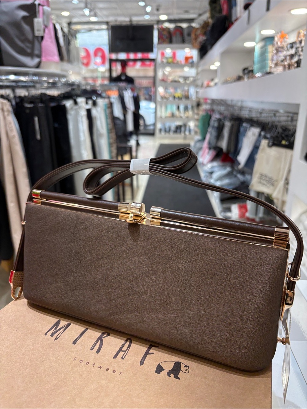 Brown Leather Shoulder Bag with Gold Hardware